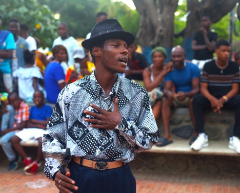 Micken ‘Poet Funeste’ Jeanite also attended Bouyon Atizay’s first circus show in his Sunday best attire. Photo by Onz Chéry/ The Haitian Times
